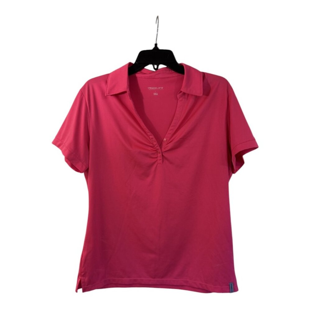 Maggie Lane Pink Polo Shirt Lightweight Stretchy Activewear Short Sleeves Size L - Picture 1 of 8